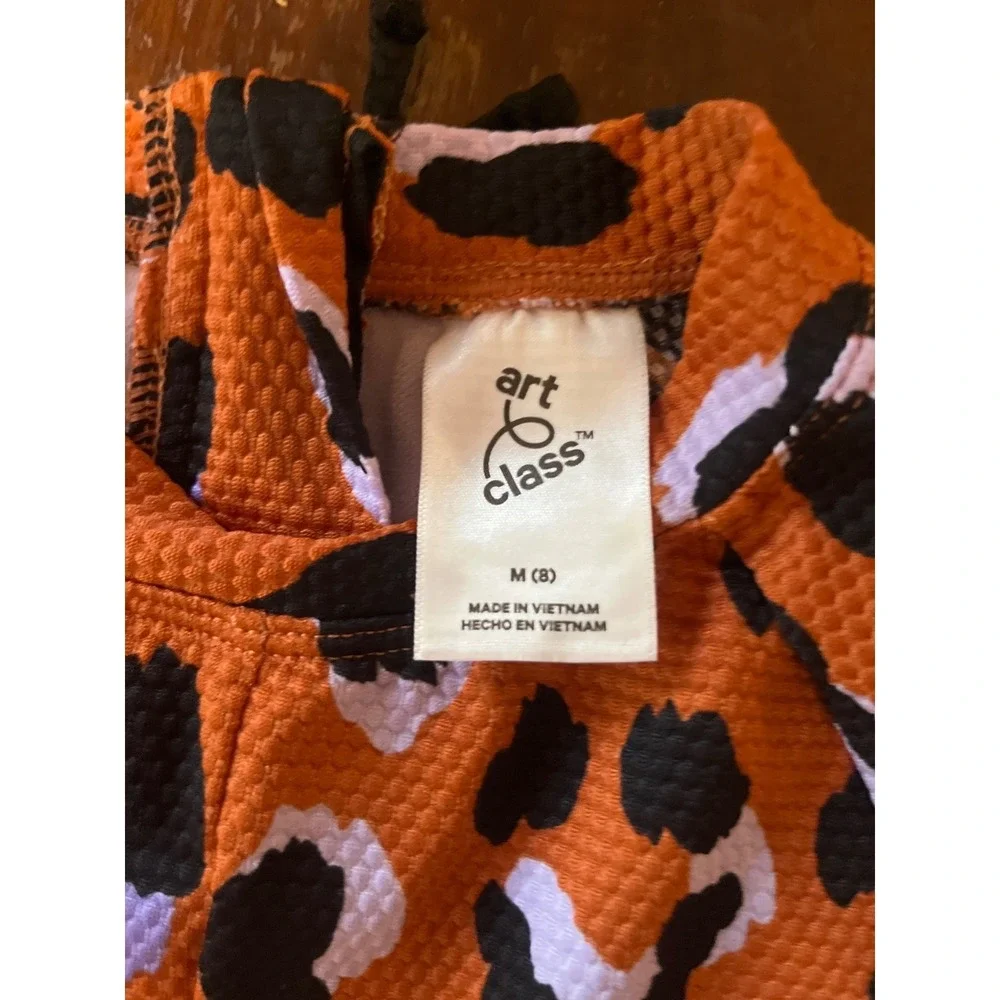 Art Class Girls Leopard Print Long Sleeve One Piece Swimsuit Orange Black Size 8